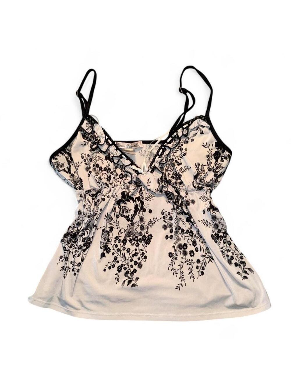 Vintage Y2K Linea Donatella Black & White Floral Cami Top